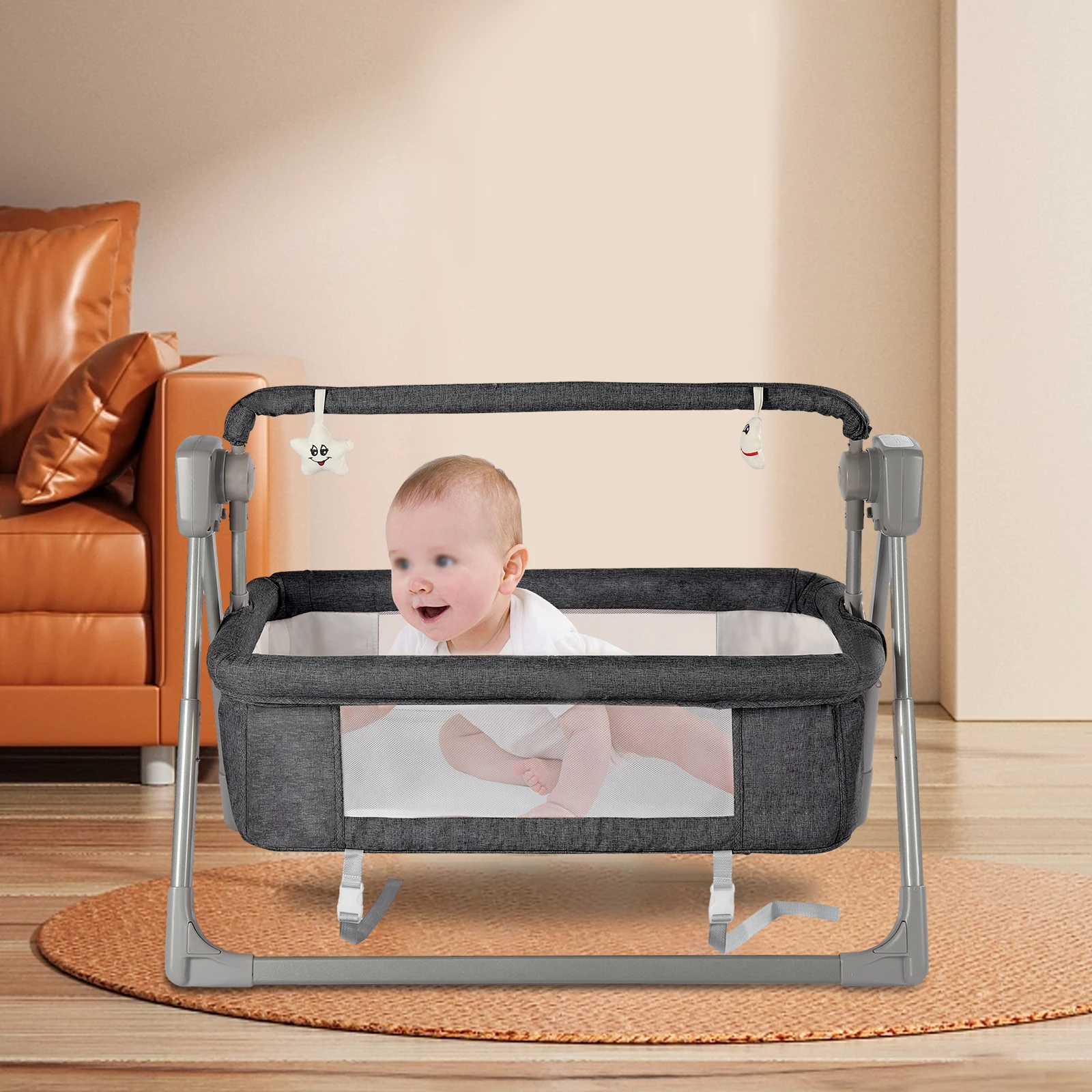 Baby Bassinet with Bluetooth Music and Vibration, Adjustable Speed, Foldable Design, Safe and Comfortable for Babies Under 36