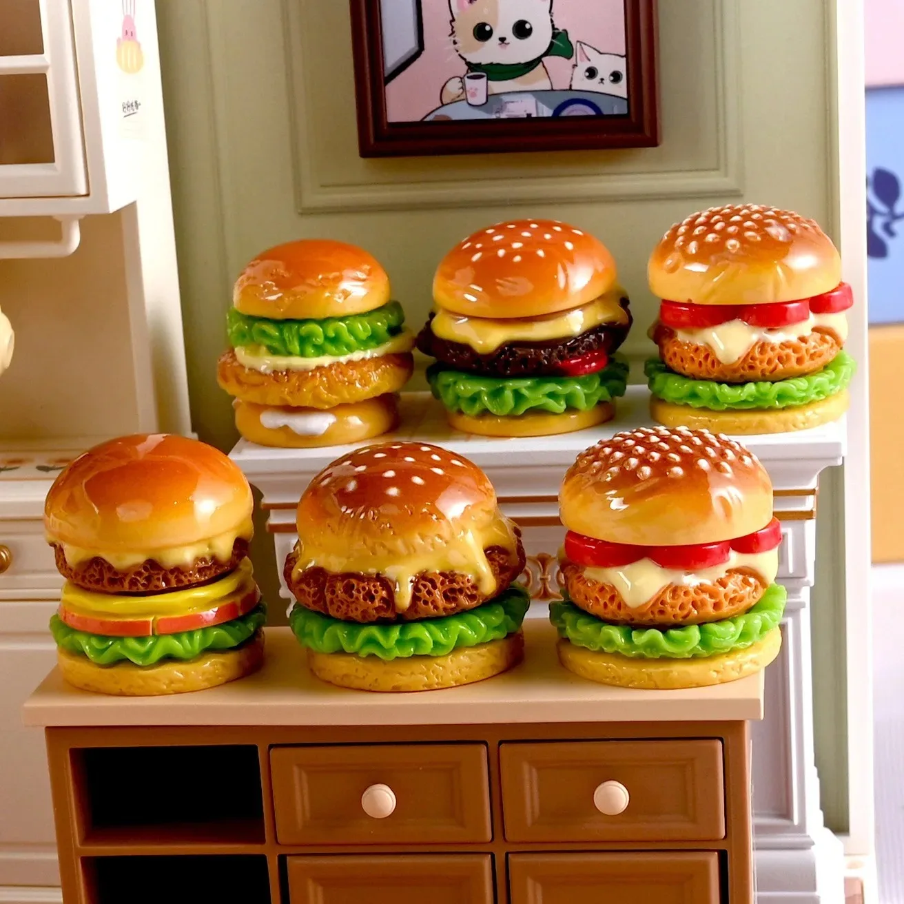 Miniature Burger Fake Food Resin Charms 5 Styles Dollhouse Kitchen Decor Flatback DIY for Cream Craft