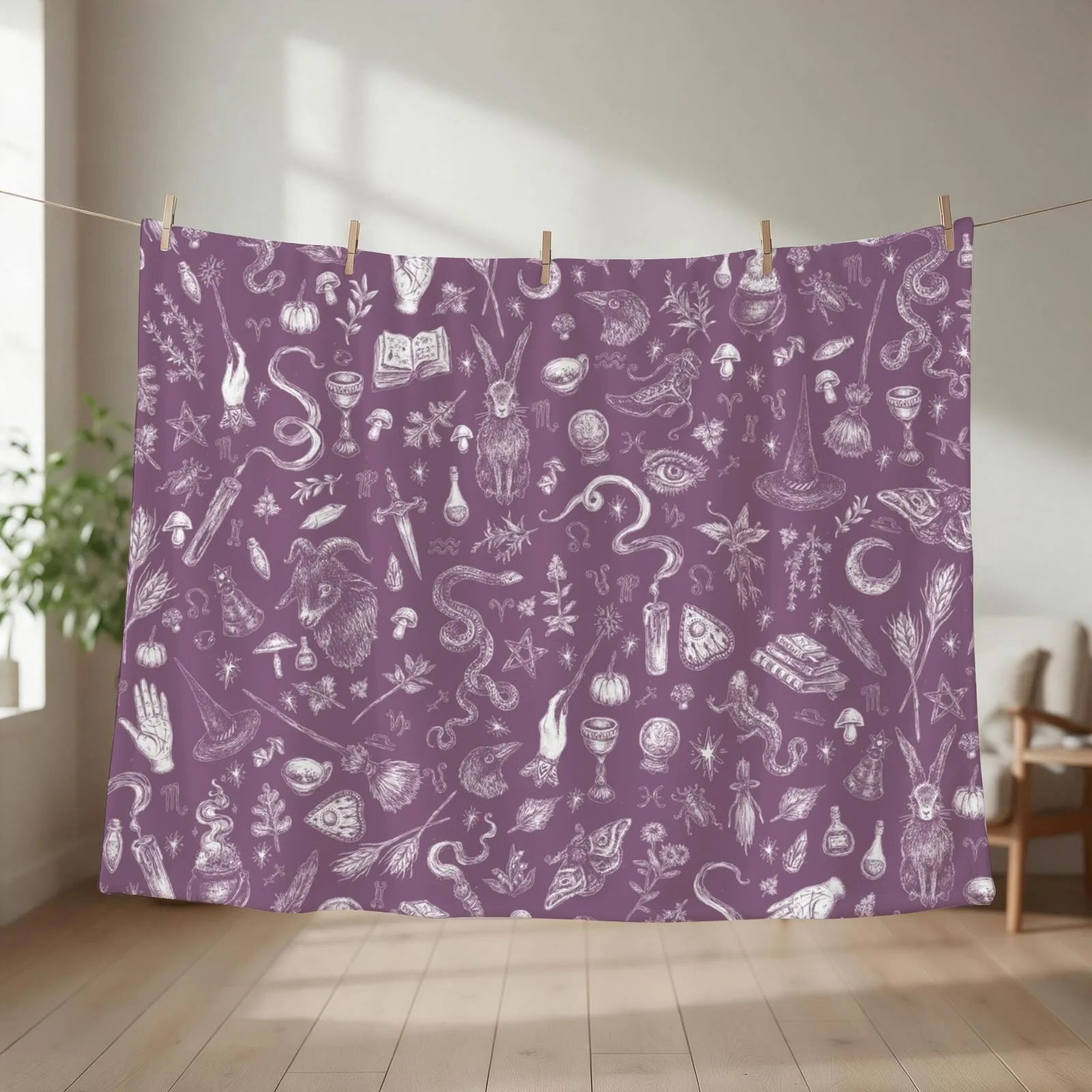 Purple Salem Witch Throw Blanket couch cozy soft plush fuzzy picnic outdoor blanket
