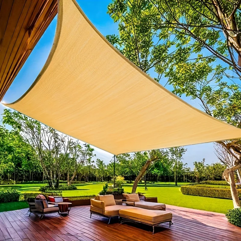 

12'X16' Sun Shade Sail Rectangular Curved Canopy Sail Shade Sand Sun Shade net Permeable for Patios Backyard Deck(Sand Black Blu