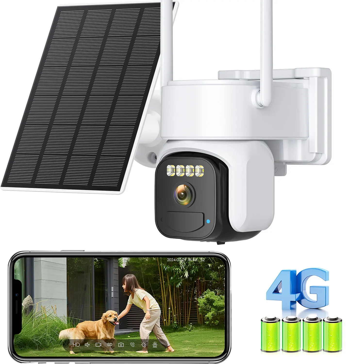 4G Wireless Solar Panel-powered PTZ IP Camera 5MP HD Build-in Battery Outdoor Video Surveillance CCTV with Long Standby