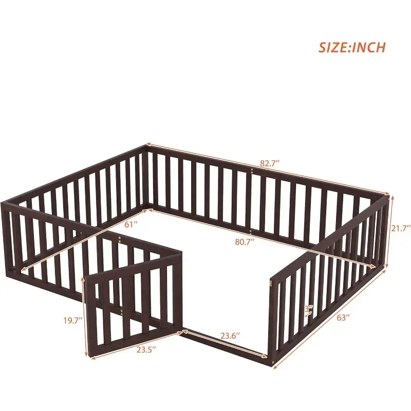 Children's floor bed, bed with safety fence and door, solid wood floor bed frame cuna de madera para bebe