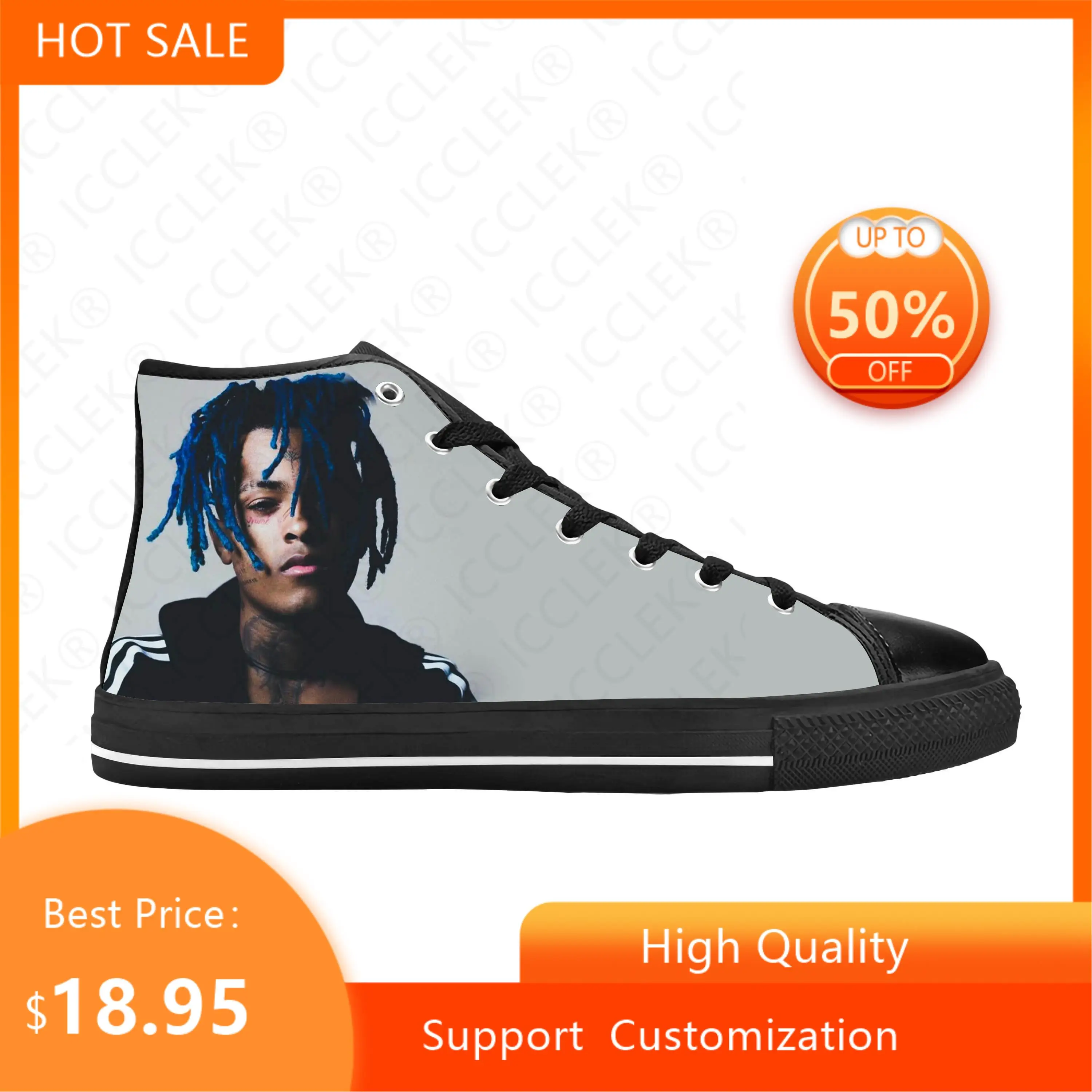 Hot Hip Hop Rapper Rap Singer Music XXXTentacions Casual Shoes High Top Comfortable Breathable Mens Womens Teenager Sneakers