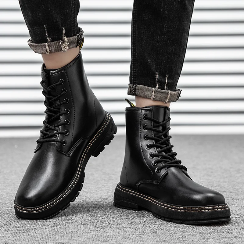 Motorcycle Boots Man Black Shoes Ankle Boot Anti-slip Wear-resistant High Top Spring and Autumn Main Push Trendy Comfortable