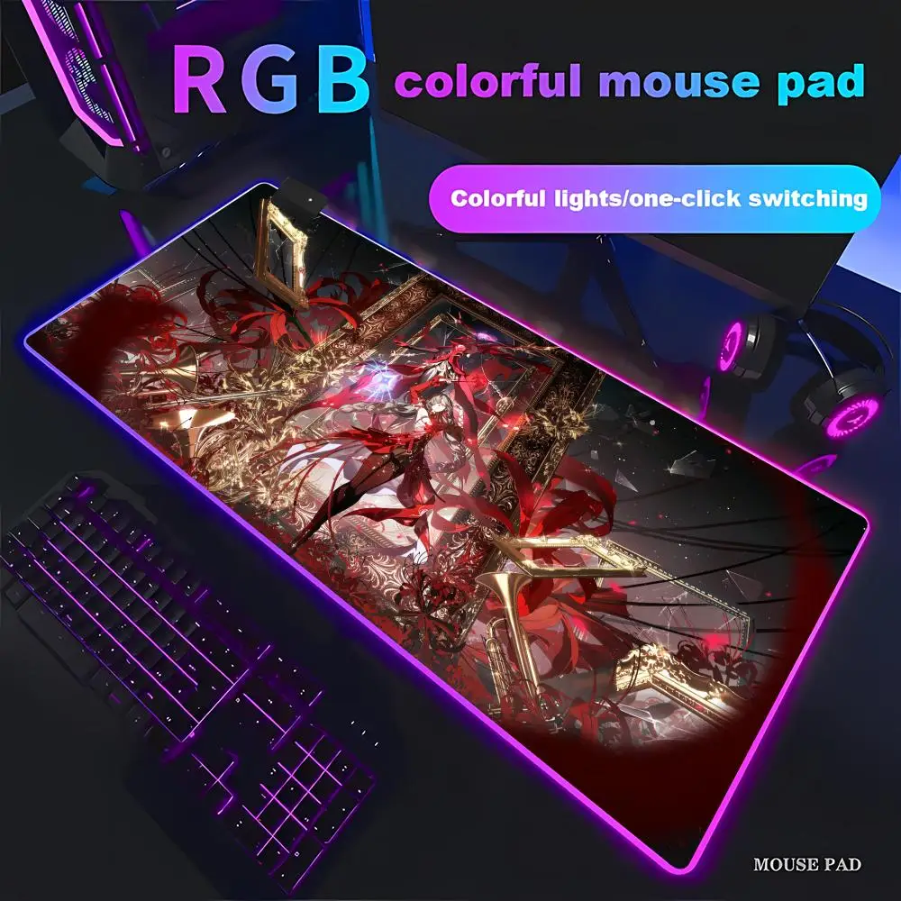 HYBXAXC Wuthering Waves Phrolova Mouse Pad Non-Slip Rubber Laptop Rubber Beautiful RGB Gamer LED Computer Gamer PC Keyboard
