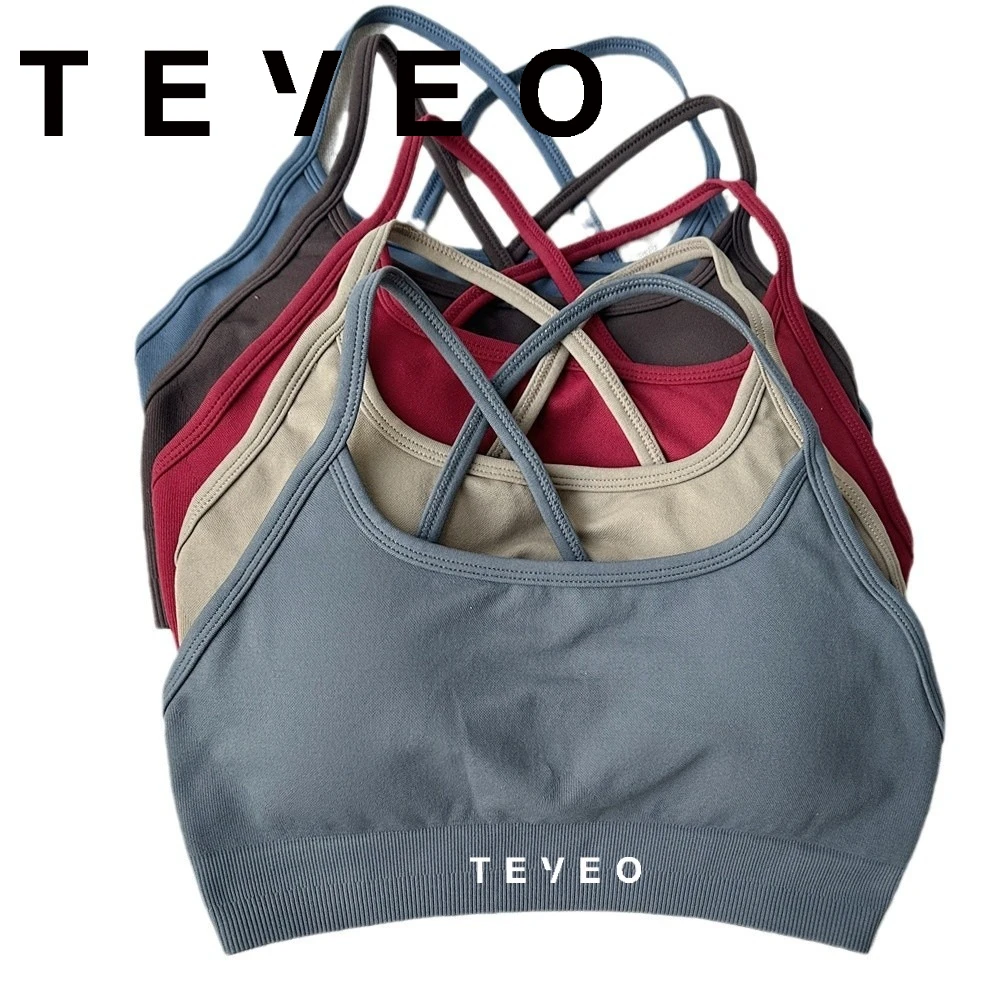 

TEVEO Backless Fitness Yoga Gym Cycling Women Seamless Bra Medium Support Padded Gym Stretchy Fitness Sports Crop Top