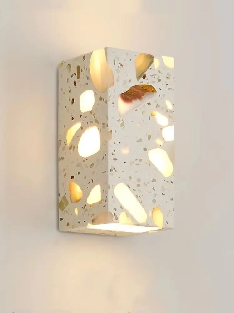 Nowoczesna lampa ścienna Terrazzo Wabi Sabi z teksturą marmuru, LED-owy kinkiet, kreatywna oprawa oświetleniowa do salonu, sypialni, kawiarni. — 2