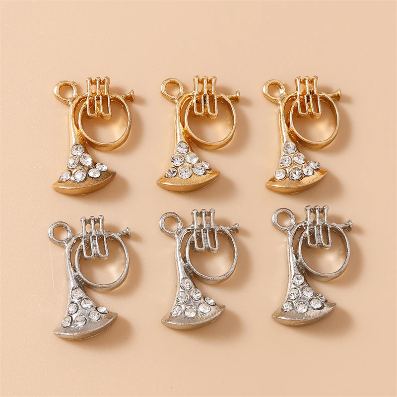 

20pcs Cute Crystal Metal Musical Instrument Horn Charms Pendants for Making Necklaces Earrings DIY Crafts Jewelry Accessories
