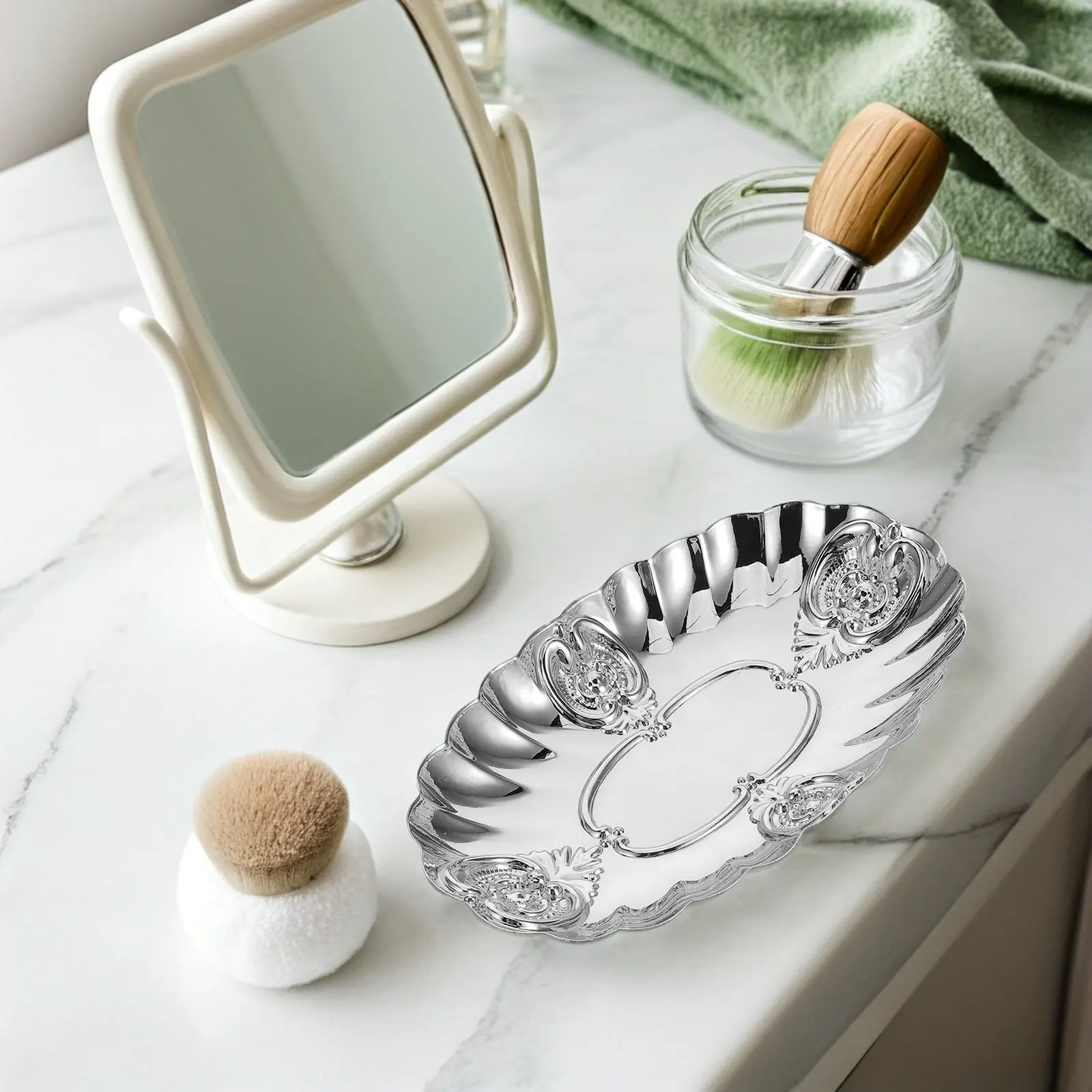 European Jewelry Tray Vintage Iron Decorative Dresser Organizer Jewelry Storage Ring Holder Vanity Tray Candles Display