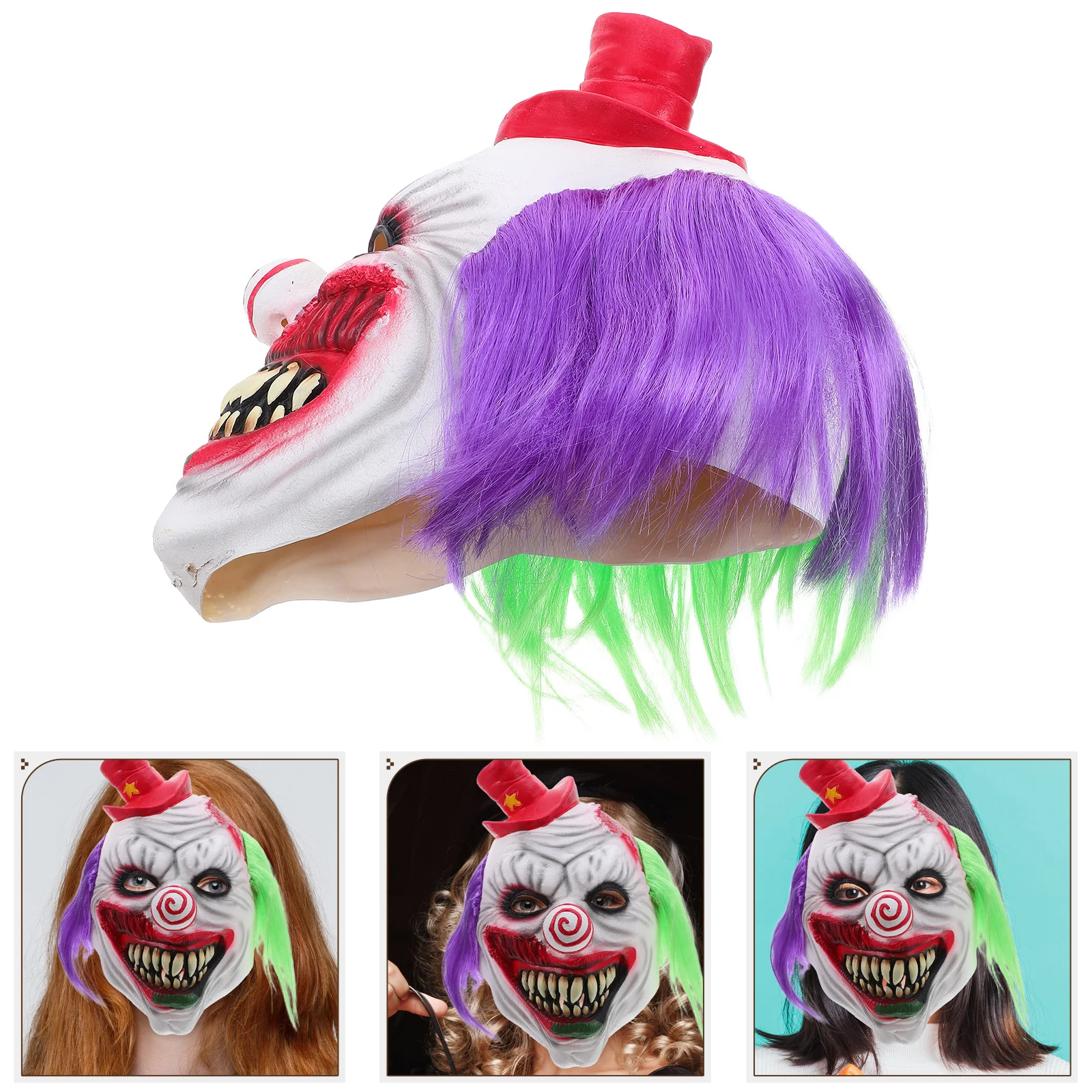 

Scary Clown Mask Purple Green Hair Latex Creepy Adult Halloween Cosplay Masquerade Party Accessory Full Face Clown Masks