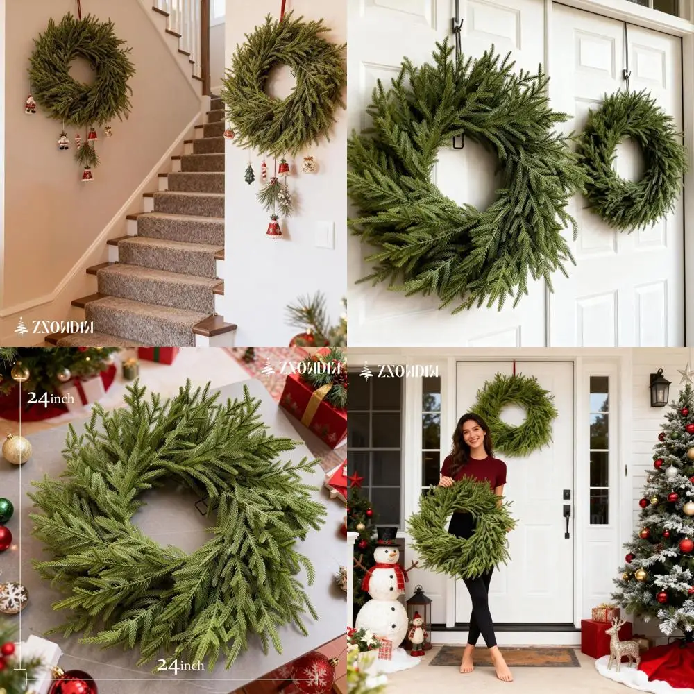

24 Real Touch Norfolk Pine Wreaths - Premium Artificial Outdoor Christmas Wreaths for Front Door