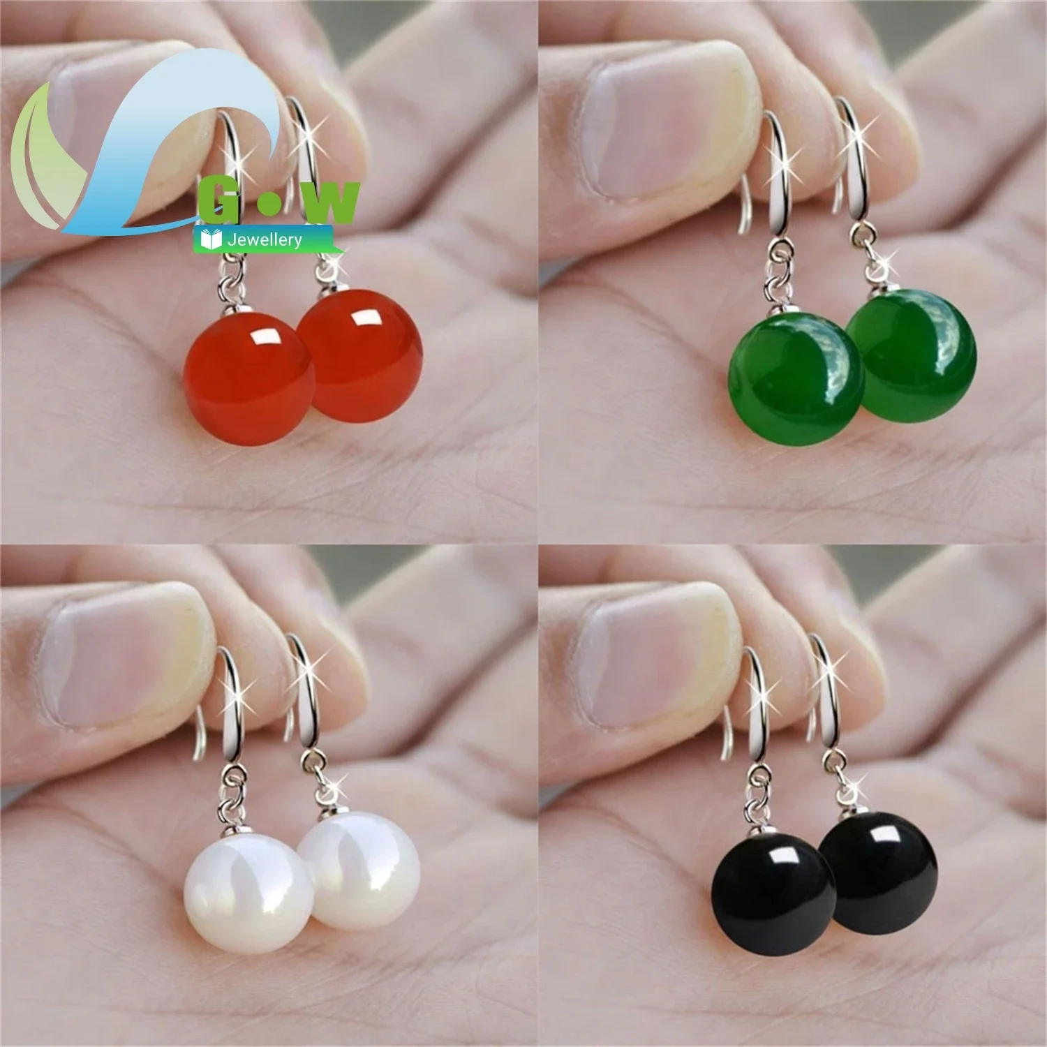 Natural Agate Earrings Women Genuine Stone Studs Elegant Personality Ear Hook Jewelry Fashion Korean Style Minimalist Daily Wear