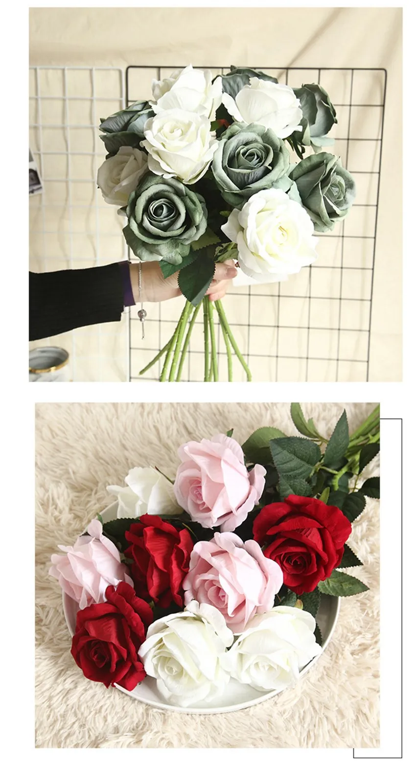 10 Stück Seiden-Kunstblumen Rosen Weihnachtsstrauß Heimdekoration Hochzeitskranz Brautaccessoires Sonderangebot Outdoor DIY Geschenk – Detail 7