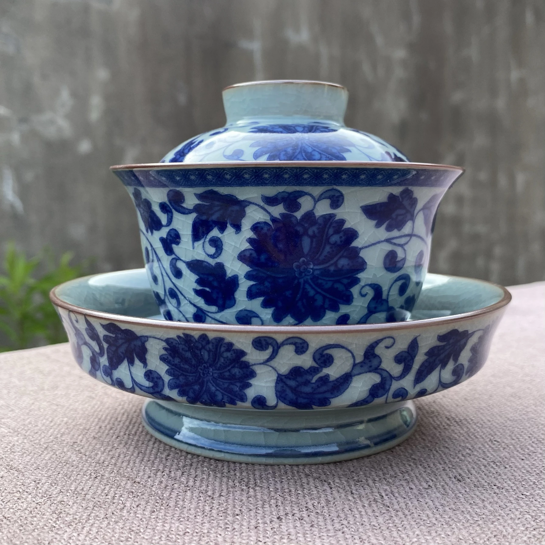 Handmade Interlock Branch Old Clay High Leg Gaiwan Single Retro Gracked Glaze Tea Brewing Bowl Drinking Cup Ceramic Household