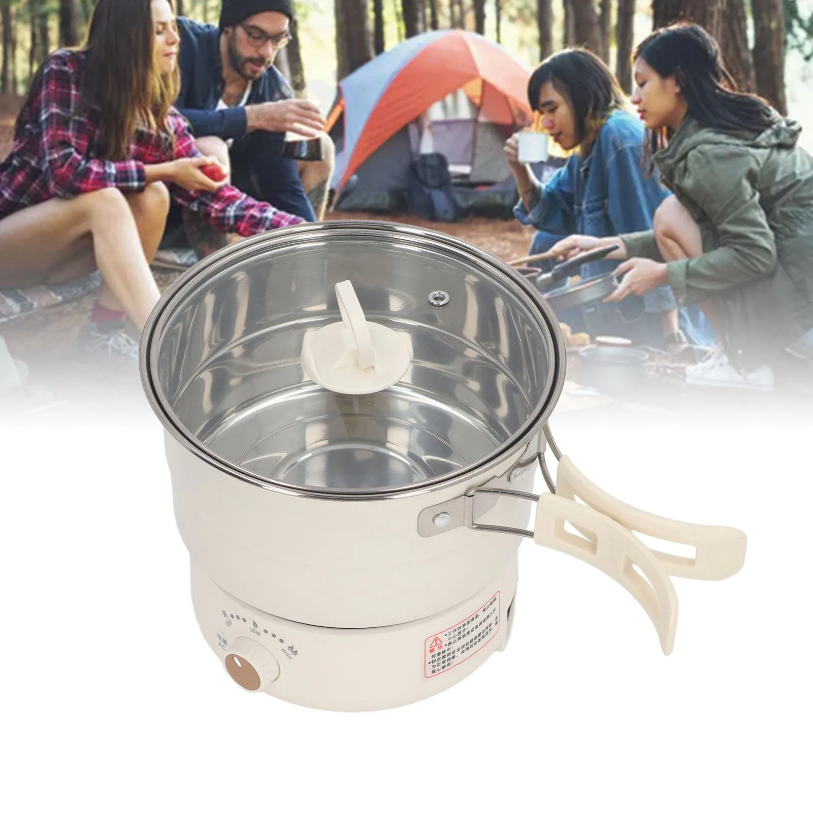 Fogão elétrico portátil 500W 1.6L com alça dobrável Panela quente para acampamento dormitório destacável multifuncional fogão Ramen
