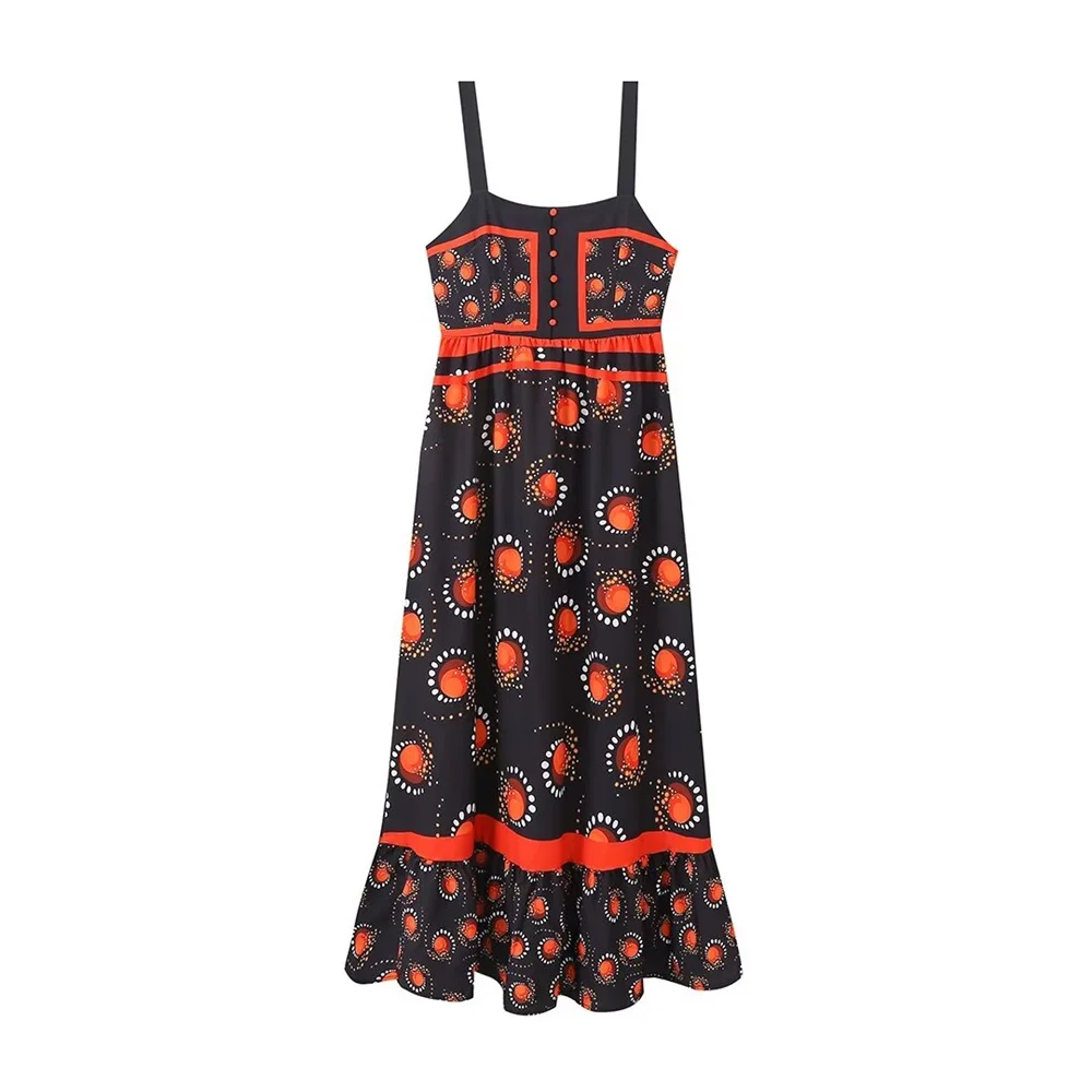 2024 RARF autumn new European and American style fashionable niche temperament positioning suspender printed dress