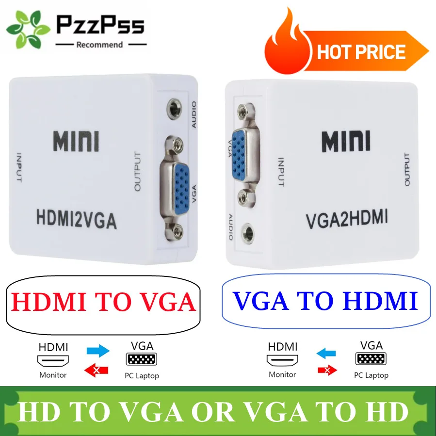 HDMI to VGA Converter With Audio VGA to HDMI Converter HDMI Adapter for Notebook Xbox360 DVD PS3 PC HD 1080P TV Box Projector