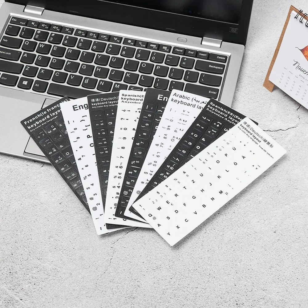 Multi-language Keyboard Stickers 18cm*6.5cm* 0.05cm PVC Material Black White Keyboard Sticker Laptop PC Accessory