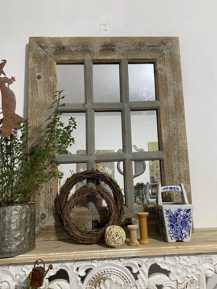American retro Jiugongge solid wood fake window home wall hanging European gardening outdoor garden wall hanging dress image 4