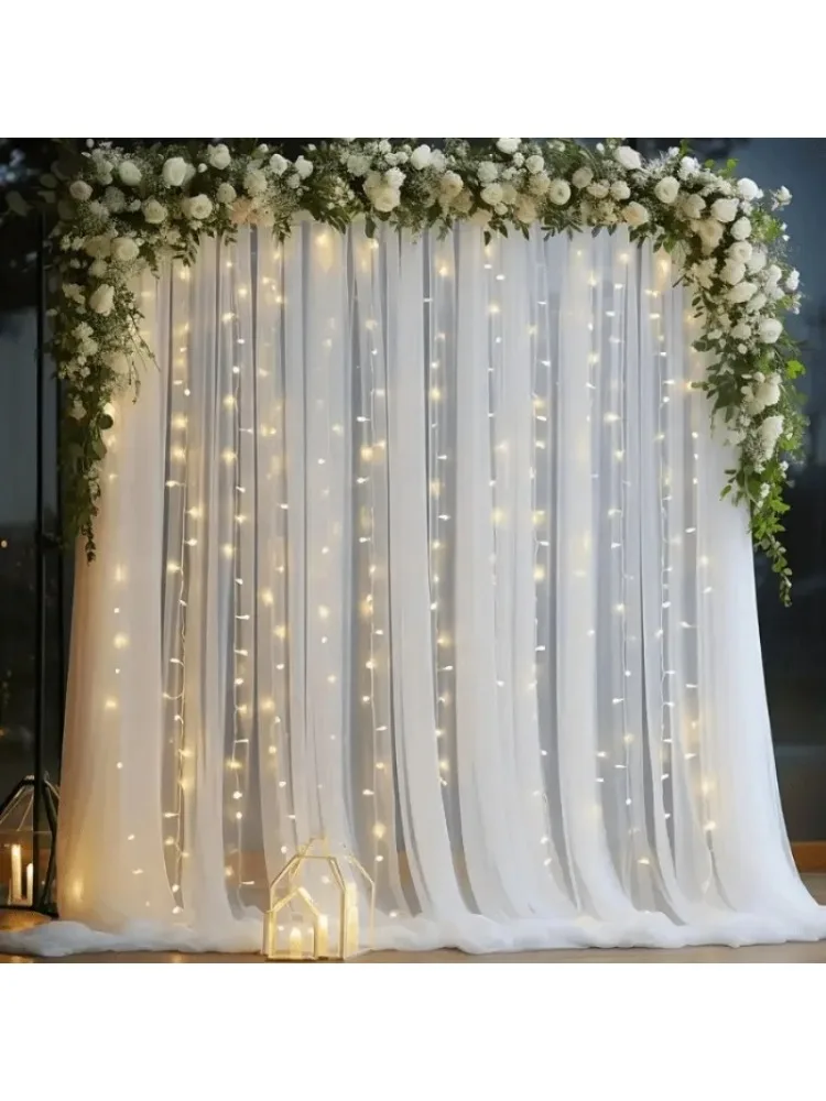 Zasłony z białego tiulu LED 3M z dekoracją świetlną na ślub, zaręczyny, urodziny, baby shower i inne imprezy. — 2