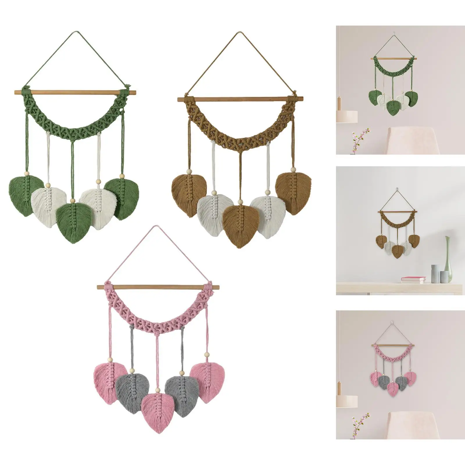 

Macrame Wall Hanging Leaves Tapestry Pendant Crafts Backdrop Elegant Handmade Woven Leaf Tassels for Wedding Room Dorm Apartment