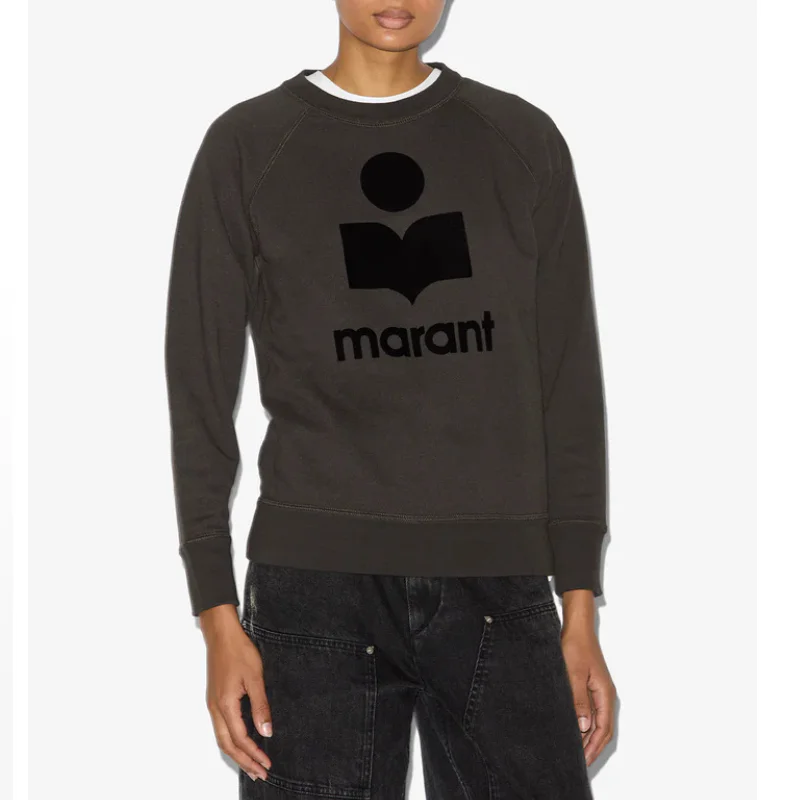 Women's Pure Cotton Plush Sweatshirt O-Neck Raglan Top Fashionable Versatile Printed Logo Autumn New 2026