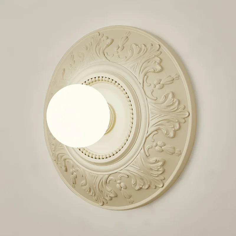 lampada de parede circular francesa para cabeceira candeeiro de sala abajur de vidro branco leite luminaria de quarto lampada redonda retro high end 01