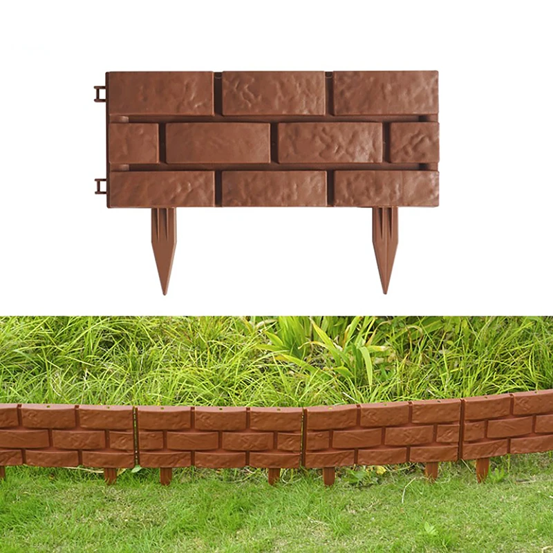 Flower Bed Edging Plastic Garden Fence DIY Edging Stones Brick Effect Lawn Edging Flower Bed Plant Border Brown Landscaping