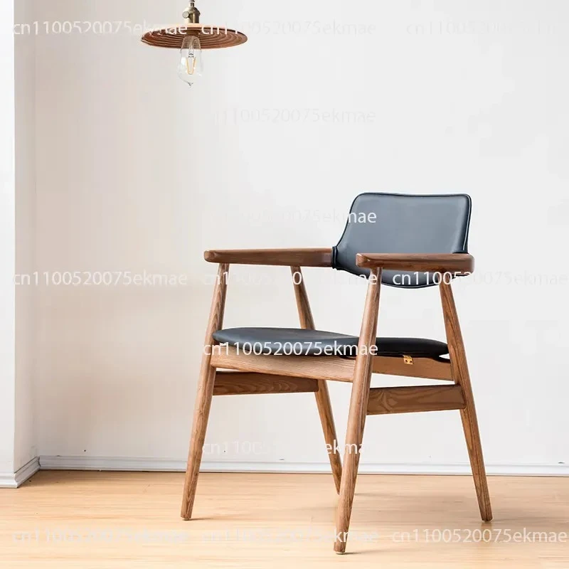 Simple Household Solid Wood Armrest Back Dining Chair/ash Wood/whole Body Polished