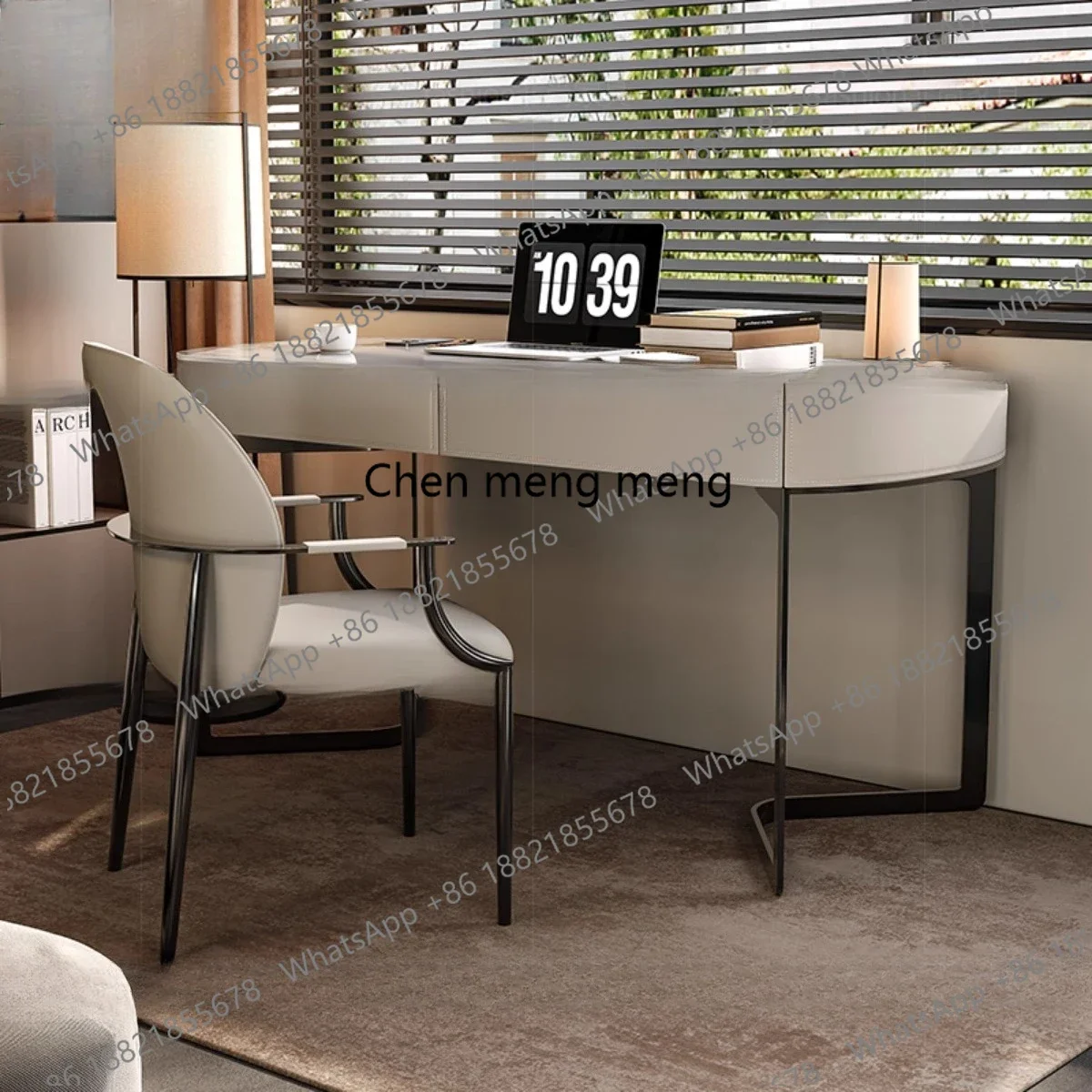 

High-grade solid wood desk Modern minimalist home living room study desk Walnut veneer saddle leather computer desk