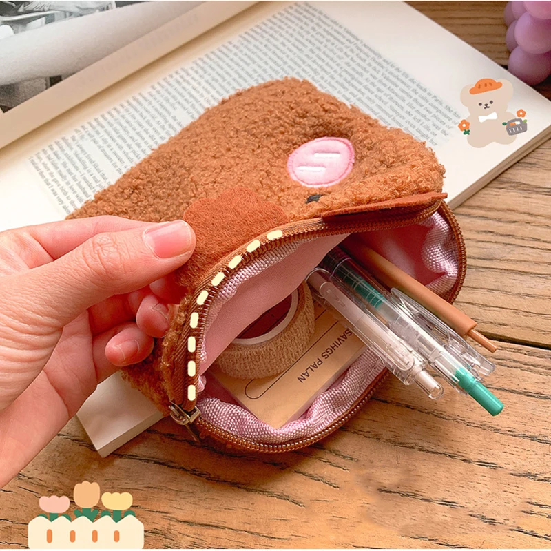 Creative Cute Animal Portable Bags Fun Zipper Coin Wallet Cartoon Plush Animal Storage Coin Purse Small Bag Kids Girls Gifts