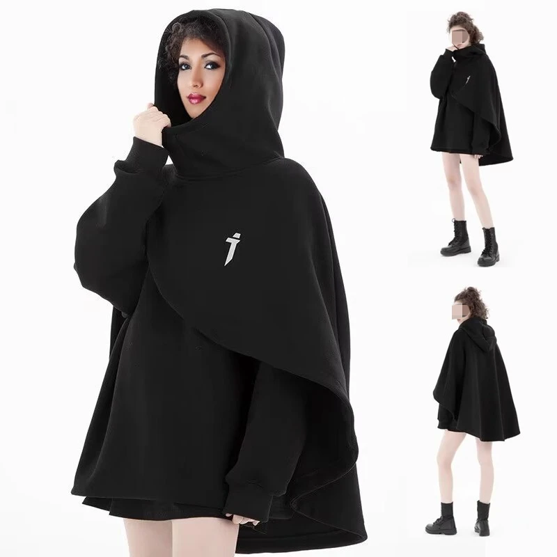 

Trend Fashion Streetwear Unisex High Neck Hoodie Cape Two Layer Design Pullover Techwear Casual Oversized Sweatshirt Jacket