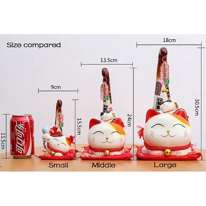 

1pc Japanese Style Maneki Neko Ceramic Lucky Cat with Long Tail Fortune Cat Feng Shui Statue Tabletop Ornament Home Decoration