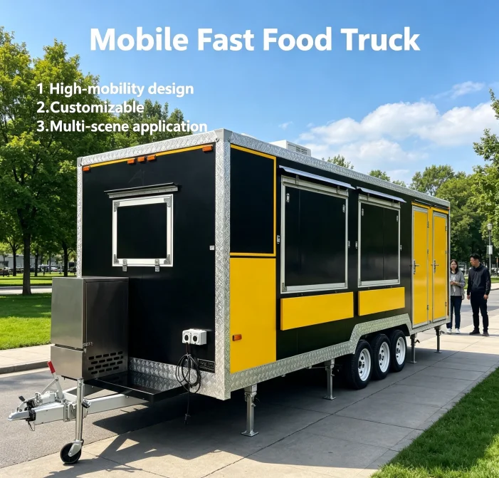Single Axle Towable Concession Trailer Fully Equipped Stainless Steel Hot Dog Snack Stall Outdoor Festival Street Food Business