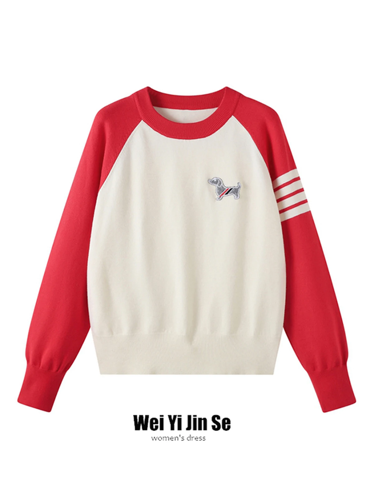 

Color Blo Knit Sweater Women's Loose round Ne Korean Sle Dog Pattern Winter New Arrival Faion Casual Comfortable Top