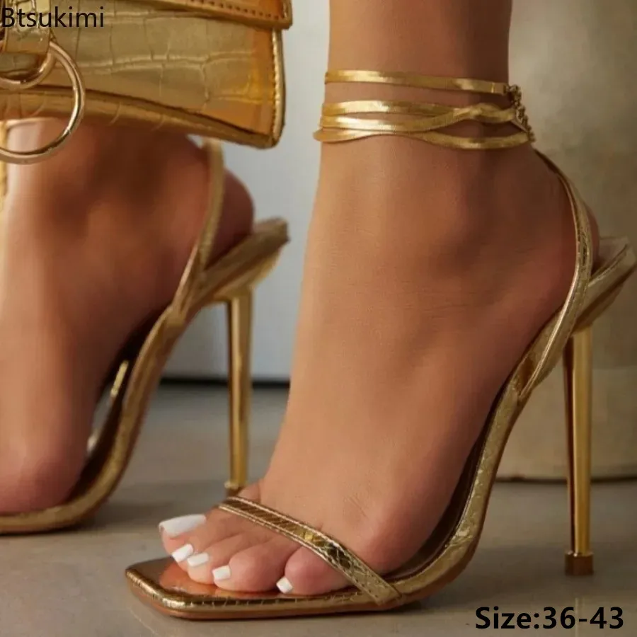 

2024 Women's Summer Sexy Ankle Buckle High Heels Sandals Girls Party Wedding Banquet Fashion Open Toe Club Stripper High Heels