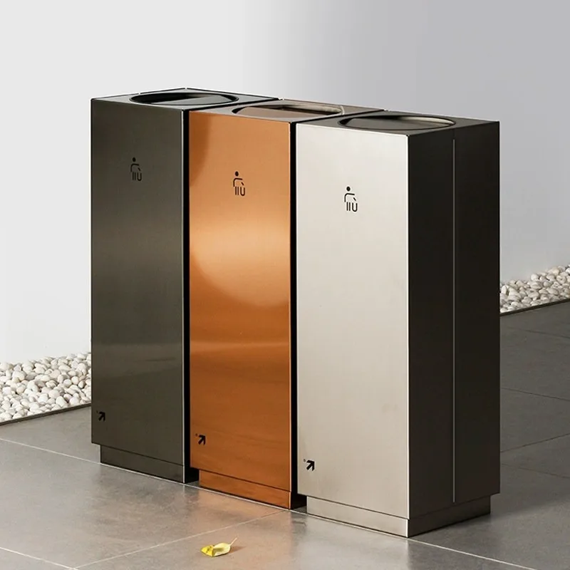 Modern floor-to-ceiling stainless steel trash can flip cover shake cover vertical business office office hotel custom logo