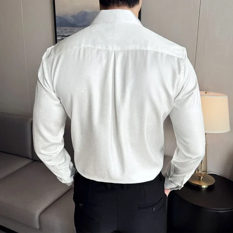 High quality luxury men\'s solid color long-sleeve shirt, perfect for parties and stage performances in autumn.M-4XL