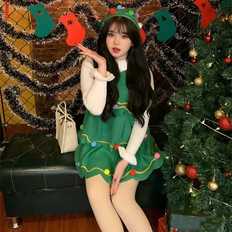 Costume de Cosplay d'arbre de noël pour femmes, vêtements de spectacle de fête de vacances, tissu assorti pour la famille du pèr