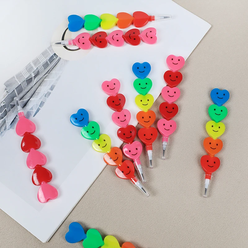 5pcs Cute Building Block Pencils Smile Love Heart Stack Pencils Kids Birthday Party Favor Wedding Valentine's Guest Gift Rewards