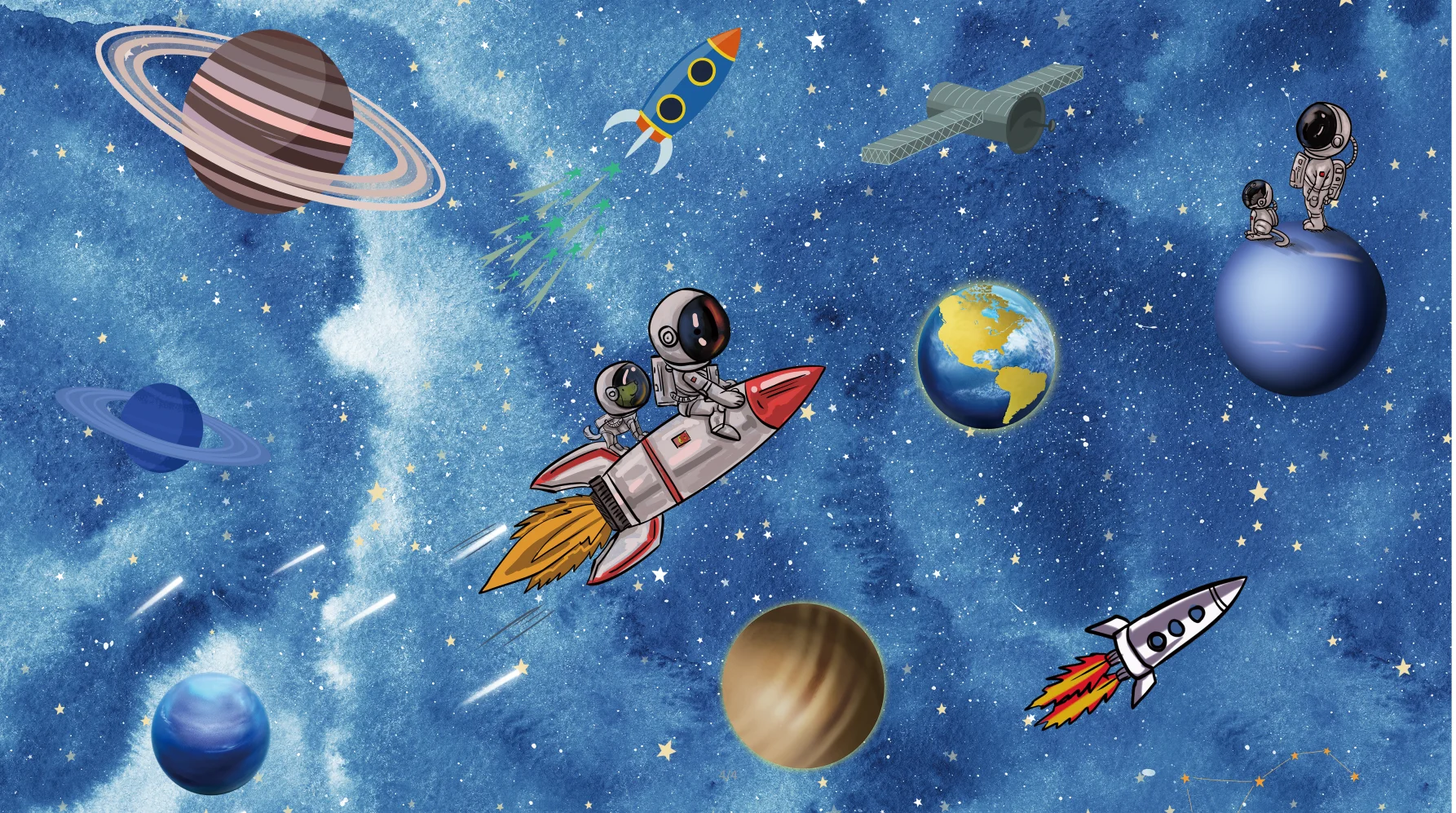 customized wallpaper cartoon hand drawn space planet universe children's room background wall mounted wallpaper for wall 3d