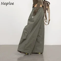 Neploe American Vintage Gray Green Pants Mujer Summer Grunge High Waist Pantalones Y2k E-Girl Loose Wide Leg Trousers Women