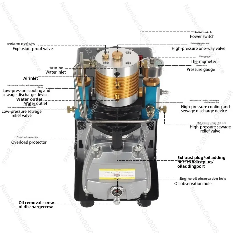 30Mpa water-cooled high pressure pump 4500psi single cylinder electric air compression pump