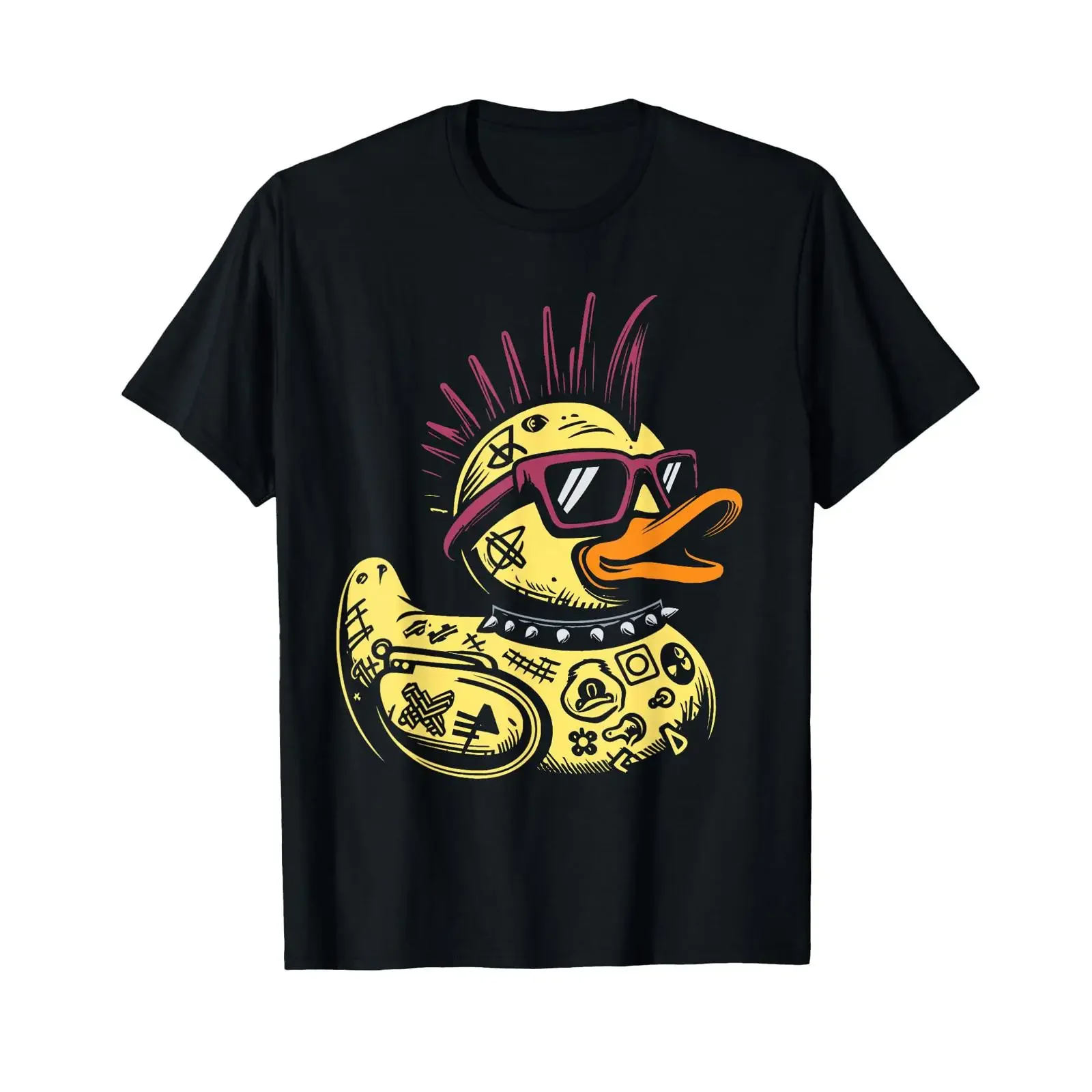 Funny Punk Rock Duck Rocker Duckling Adult Fans Black S  T Shirt vintage Washed Versatile Top For Everyday Wear Soft Slightly