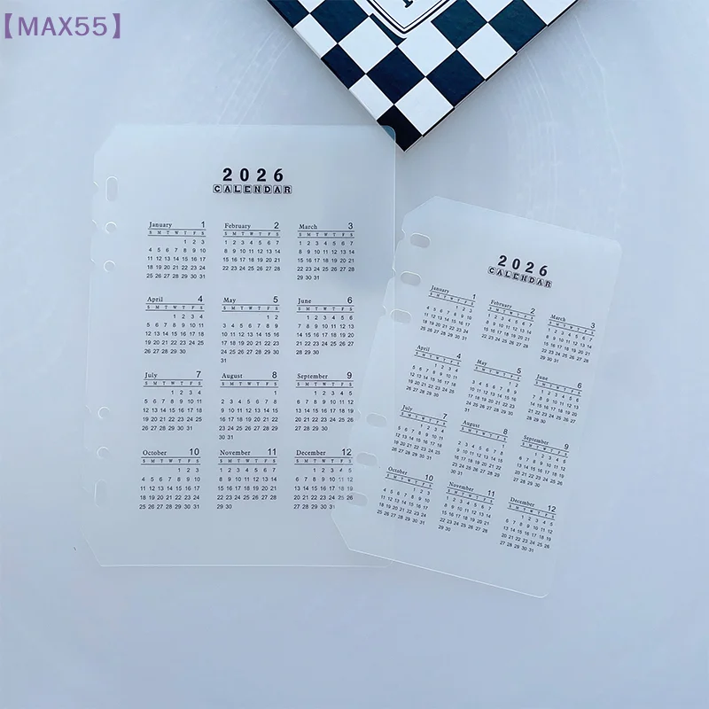 【MAX-55】2026 A5/A6 Loose Leaf 6 Holes Calendar Separator Page Durable Transparent PP Frosted Material