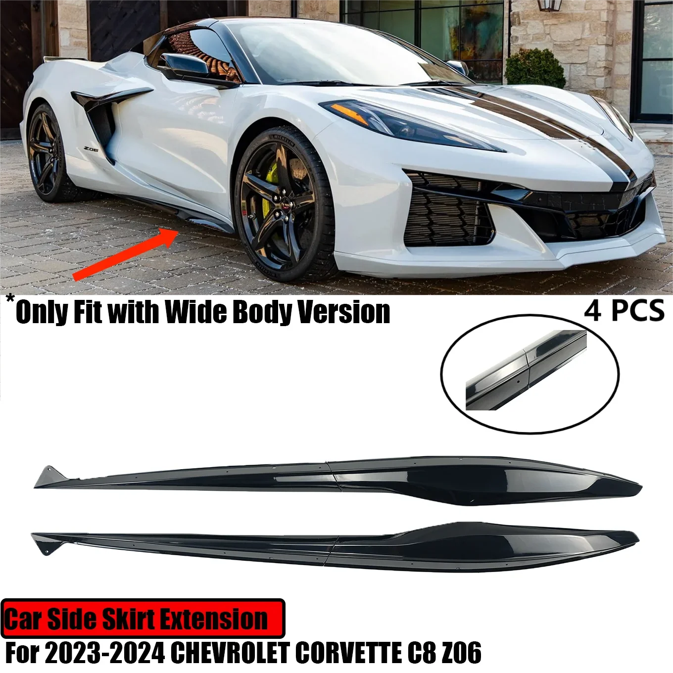 

Car Side Skirts For Corvette C8 2023-2024 Z06 Fit With Wide Body Version Car Accessories Matte/Glossy Black Carbon Fiber Look