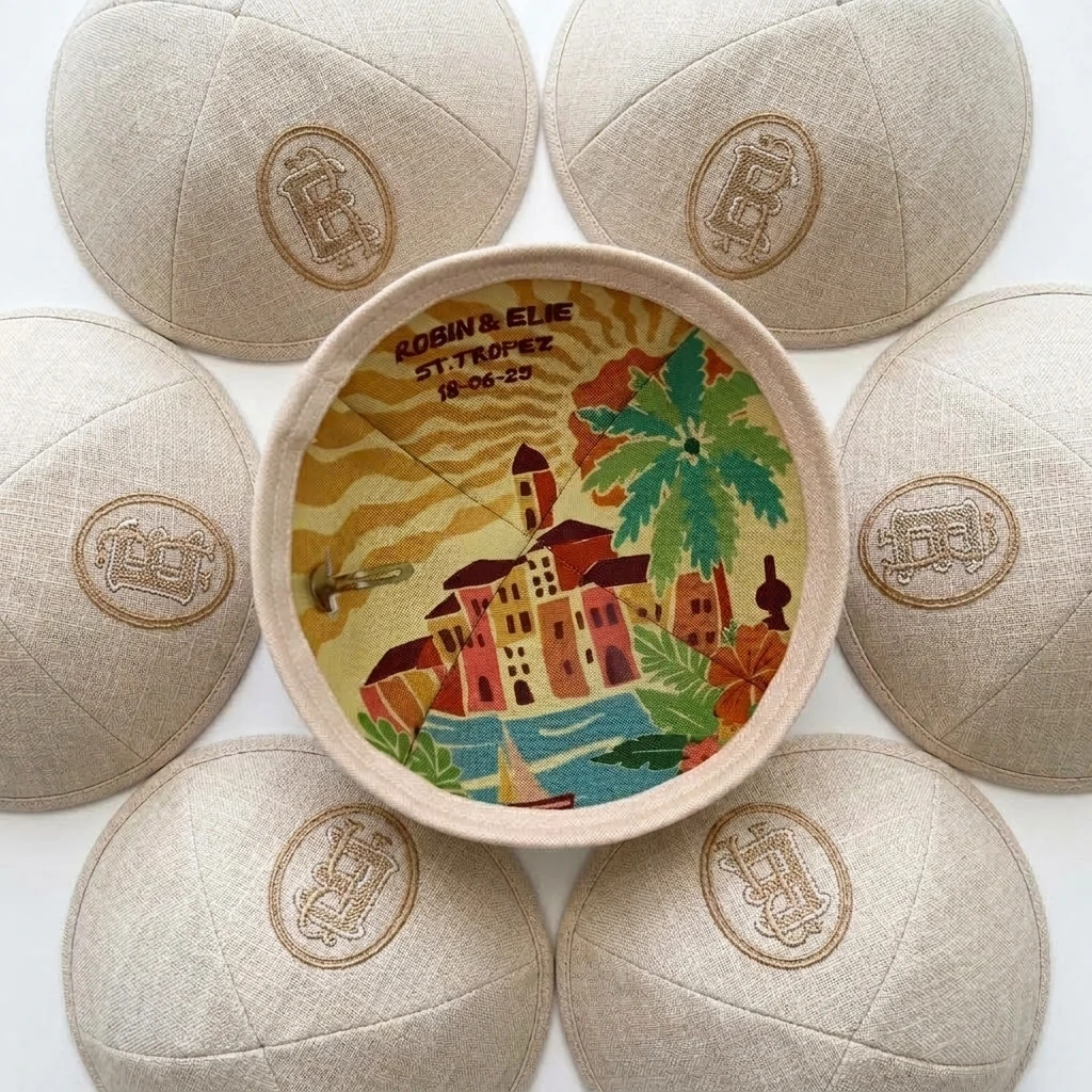 100pcs Custom Linen Kippah Personalized Yarmulke Jewish Wedding Ceremony Party Favor Groom Groomsmen Wedding Guest Gift