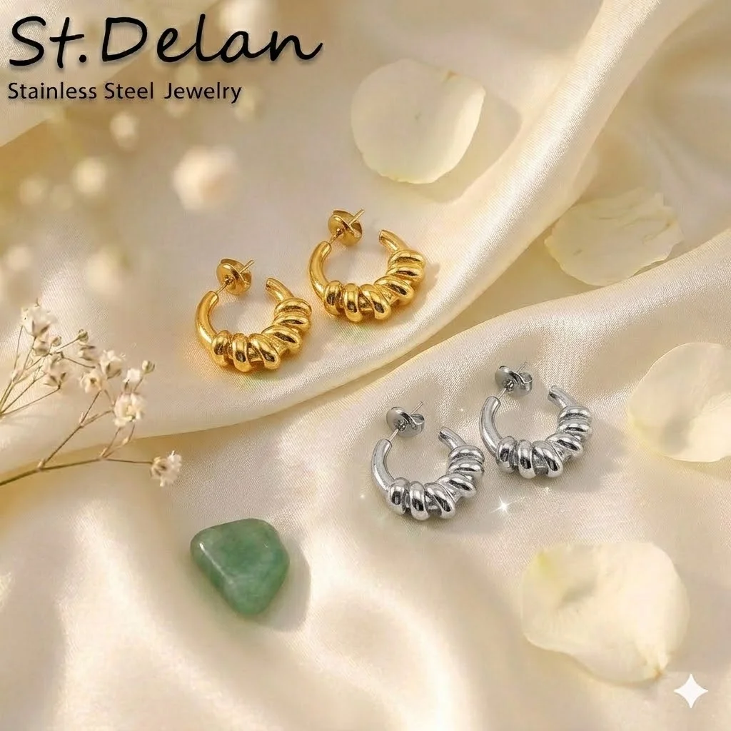 

St-Delan Women's Stainless Steel Spiral Hoop Earrings — 18K Gold-Plated Titanium Steel, Stylish & Versatile Everyday Jewelry