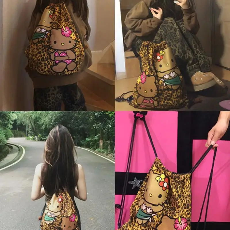 

Sanrio Hello Kitty Tote Bag Большая вместительная сумка на плечо Сумки для покупок с леопардовым принтом Kawaii Горячие девушки Y2K Подарки на летние каникулы
