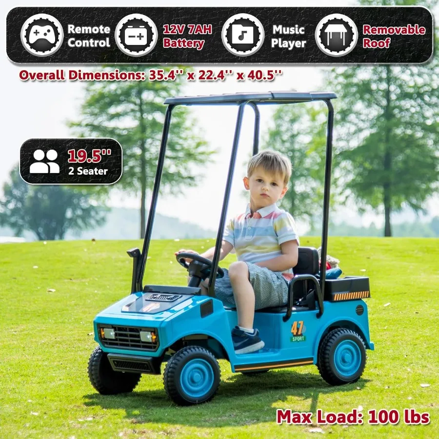 12V 7AH 골프 카트, 리모컨 포함, 2륜 구동, 남아 여아용 2인승 배터리 구동 자동차, 음악 플레이어 포함